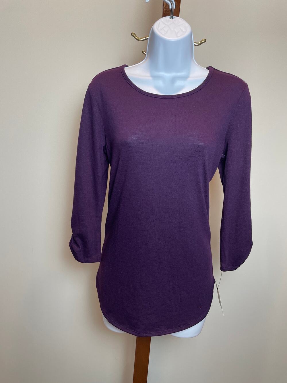 Fortune Ivy Long Sleeve Tunic Top S Deep Purple Knit NWT